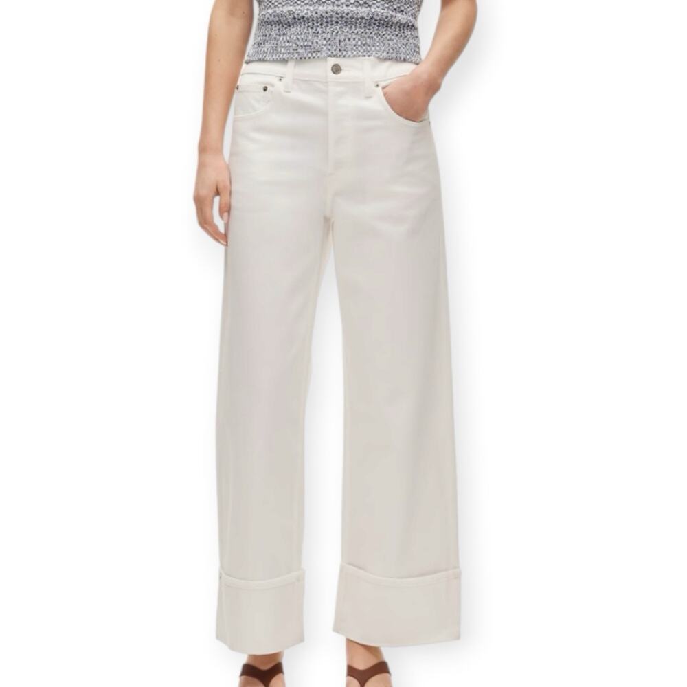 NWT J. Crew Everyday Wide Leg Ankle High Rise Rigid White Jeans Cuffed Size 26